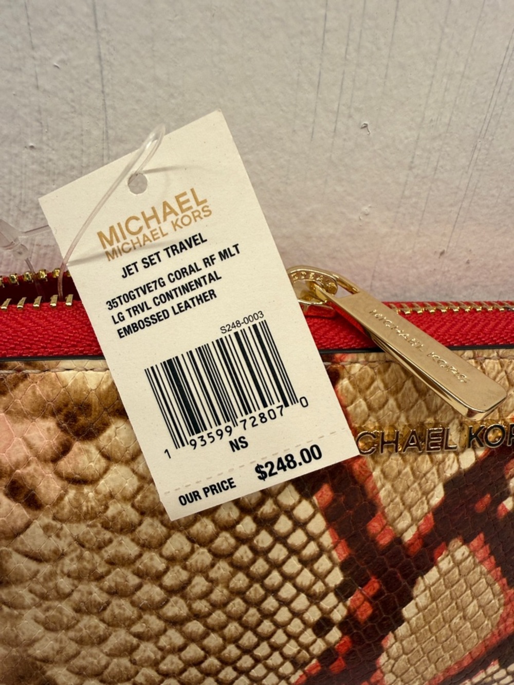 Michael Kors Red and Beige Snake-Print Zip Wristlet - Picture 2 of 6